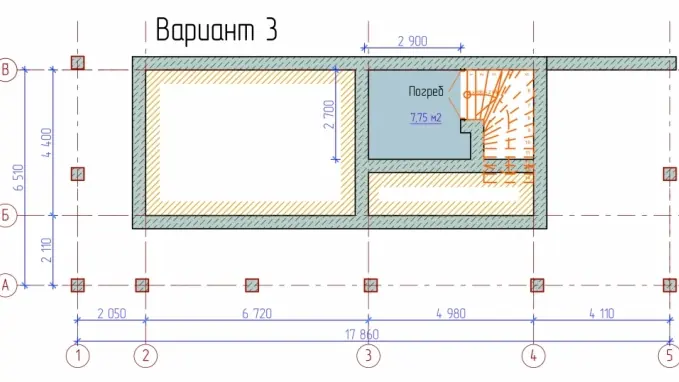 Вариант планировки погреба №3. Этапы разработки проекта № 230-09