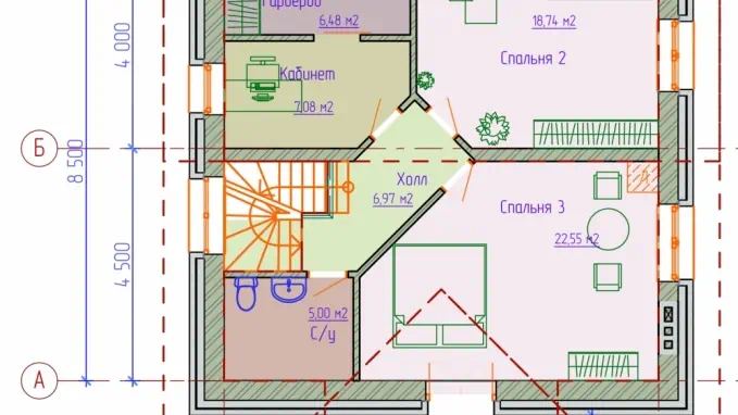 Вариант планировки 2-го этажа №16. Этапы разработки проекта № 295-01